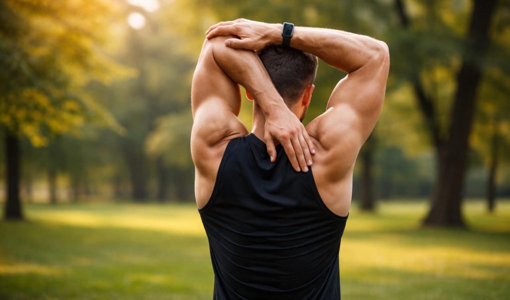 athlete-etirement-triceps-parc-arbres