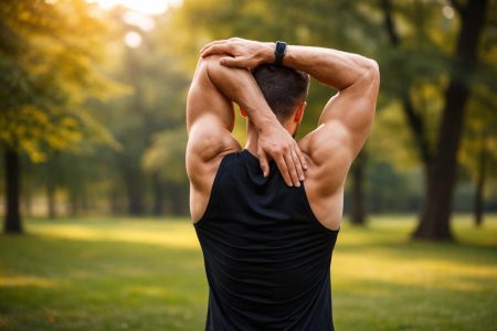 athlete-etirement-triceps-parc-arbres