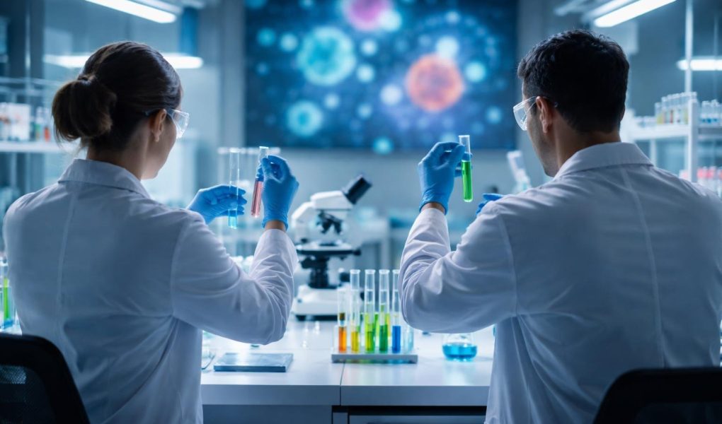 scientifiques-laboratoire-tubes-echantillons-microbiens