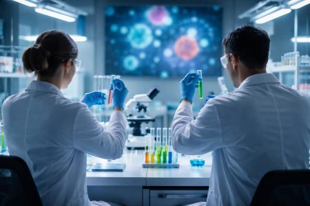 scientifiques-laboratoire-tubes-echantillons-microbiens
