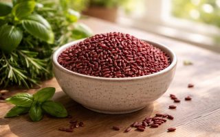 bol-levure-riz-herbes-table-bois