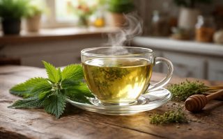 tasse-tisane-table-bois-feuilles-ortie