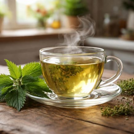tasse-tisane-table-bois-feuilles-ortie