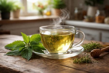 tasse-tisane-table-bois-feuilles-ortie