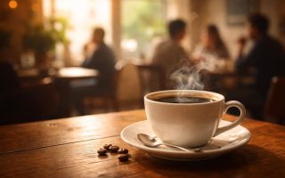 tasse-cafe-table-bois-fond-flou