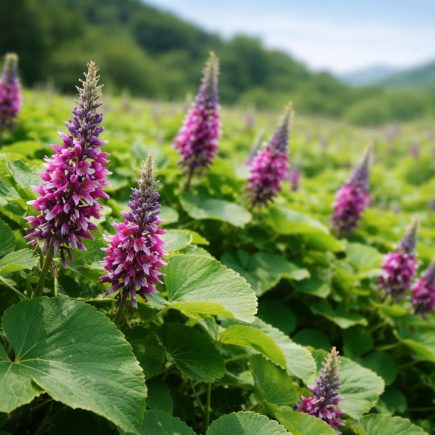 champ-kudzu-fleurs-violettes-ciel-bleu